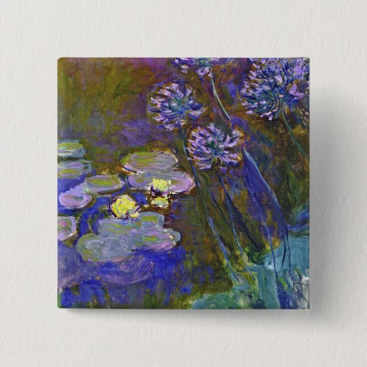 Claude Monet Waterlelies en Agapanthus Vierkante Button 5,1 Cm (Voorkant)