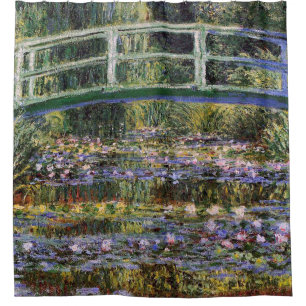 Claude Monet, waterlelies, Japanse brug, tuin, Douchegordijn