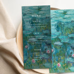 Claude Monet Waterlelies Trouwen Menu<br><div class="desc">Moderne bruiloft menu met minimalistische monogram typografie en Claude Monet Water Lelies schilderij achtergrond.</div>