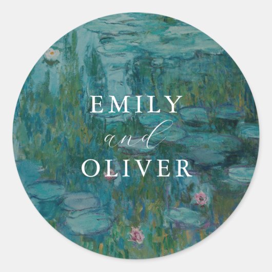 Claude Monet Waterlelies Trouwen Ronde Sticker (Voorkant)