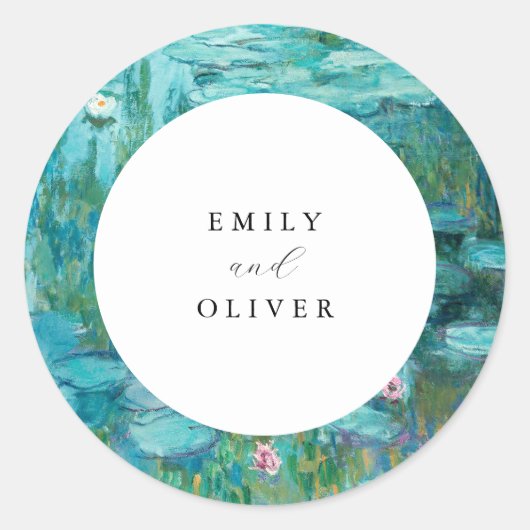 Claude Monet Waterlelies Trouwen Ronde Sticker (Voorkant)