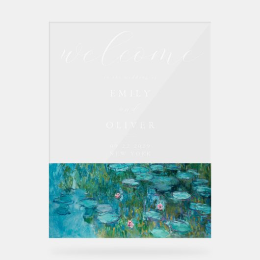 Claude Monet Waterlelies Welkom bruiloft Acryl Bord (Voorkant)