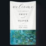 Claude Monet Waterlelies Welkom bruiloft Spandoek<br><div class="desc">Elegante moderne bruiloft welkomstbanner met Claude Monet Water Lelies schilderij.</div>