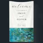 Claude Monet Waterlelies Welkom bruiloft Spandoek<br><div class="desc">Elegante moderne bruiloft welkomstbanner met Claude Monet Water Lelies schilderij.</div>