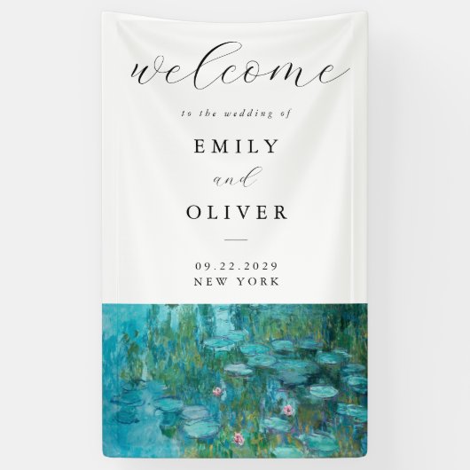 Claude Monet Waterlelies Welkom bruiloft Spandoek (Verticaal)