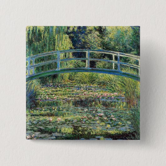 Claude Monet - Waterleliviijver & Japanse Brug Vierkante Button 5,1 Cm (Voorkant)