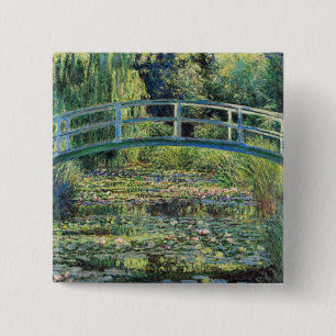 Claude Monet - Waterleliviijver & Japanse Brug Vierkante Button 5,1 Cm