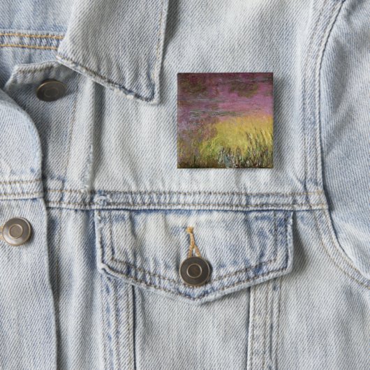 Claude Monet | Waterlib op zonsondergang Vierkante Button 5,1 Cm (In situ)