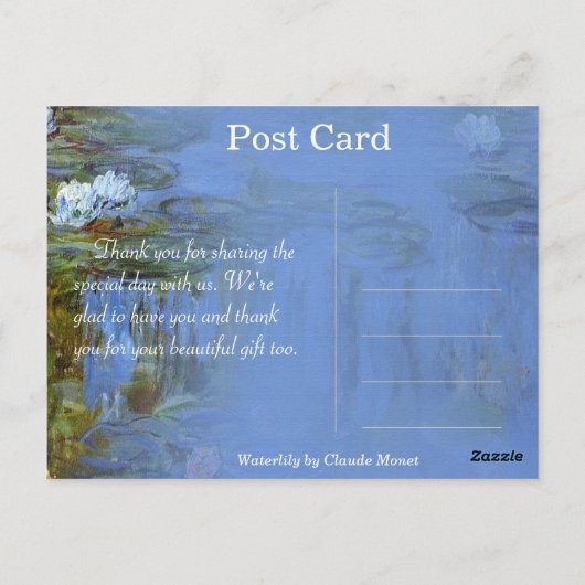  Claude Monet waterlily bedankt Briefkaart (Achterkant)