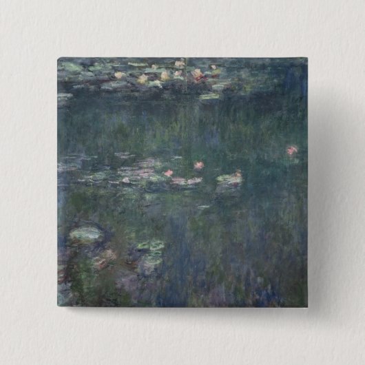 Claude Monet | Waterlio's: Groene reflecties Vierkante Button 5,1 Cm (Voorkant)
