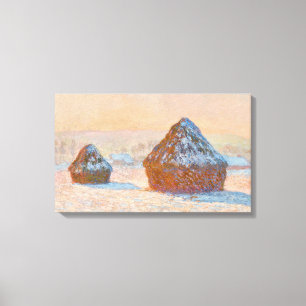 Claude Monet - Wheatstacks, Sneeuweffect, Morning Canvas Afdruk