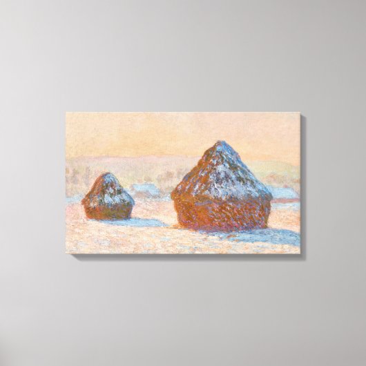 Claude Monet - Wheatstacks, Sneeuweffect, Morning Canvas Afdruk (Voorkant)