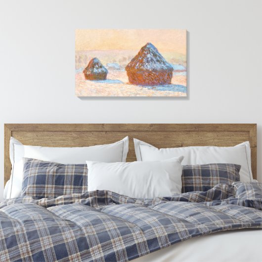 Claude Monet - Wheatstacks, Sneeuweffect, Morning Canvas Afdruk (Insitu (Slaapkamer))
