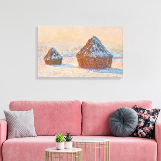 Claude Monet - Wheatstacks, Sneeuweffect, Morning Canvas Afdruk (Insitu (Woonkamer))