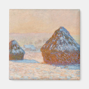 Claude Monet - Wheatstacks, Sneeuweffect, Morning Magneet