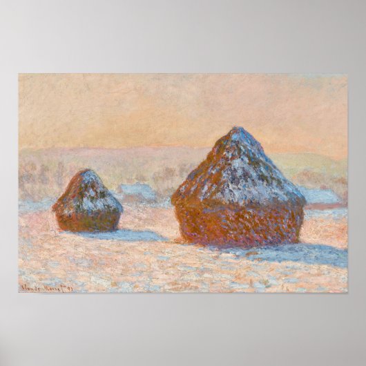 Claude Monet - Wheatstacks, Sneeuweffect, Morning Poster (Voorkant)