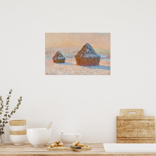 Claude Monet - Wheatstacks, Sneeuweffect, Morning Poster (Keuken)