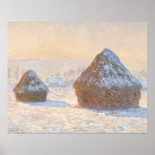 Claude Monet - Wheatstacks, Sneeuweffect, Morning Poster (Voorkant)