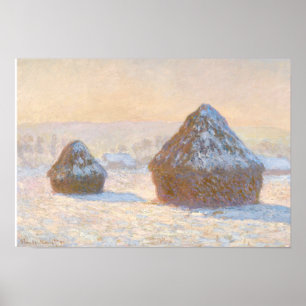 Claude Monet - Wheatstacks, Sneeuweffect, Morning Poster