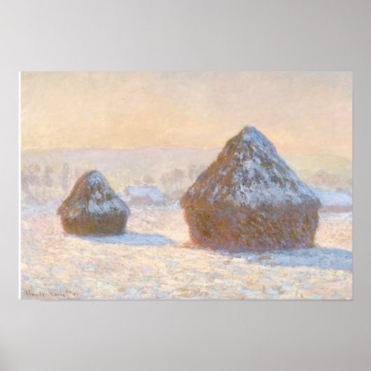 Claude Monet - Wheatstacks, Sneeuweffect, Morning Poster (Voorkant)