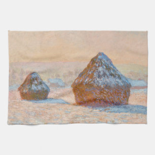 Claude Monet - Wheatstacks, Sneeuweffect, Morning Theedoek