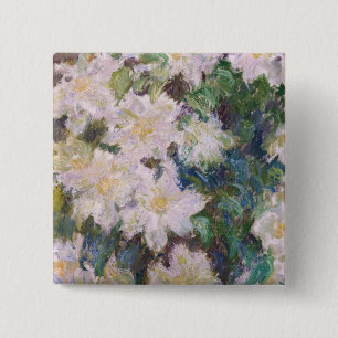 Claude Monet - White Clematis Vierkante Button 5,1 Cm