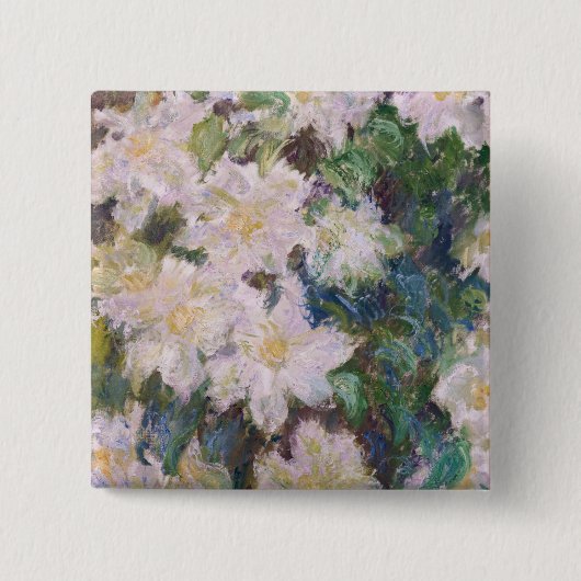 Claude Monet - White Clematis Vierkante Button 5,1 Cm (Voorkant)
