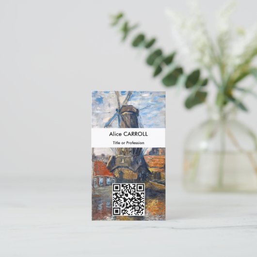 Claude Monet - Windmill, Amsterdam - QR Code Visitekaartje (Staand voorkant)