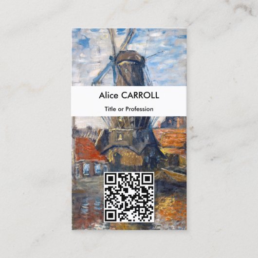 Claude Monet - Windmill, Amsterdam - QR Code Visitekaartje (Voorkant)