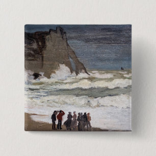 Claude Monet - Woeste zee bij Etretat Vierkante Button 5,1 Cm