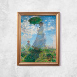 Claude Monet Woman met een ouderwetse kunst van Pa Poster<br><div class="desc">Poster van Claude Monet,  vrouw met een parasol,  1800. Oud beroemd schilderij met een meisje in een witte jurk met een groene paraplu op een tuin of heuvel in een impressionistische stijl. CCO-licentie,  public domain art. Lijst niet inbegrepen.</div>
