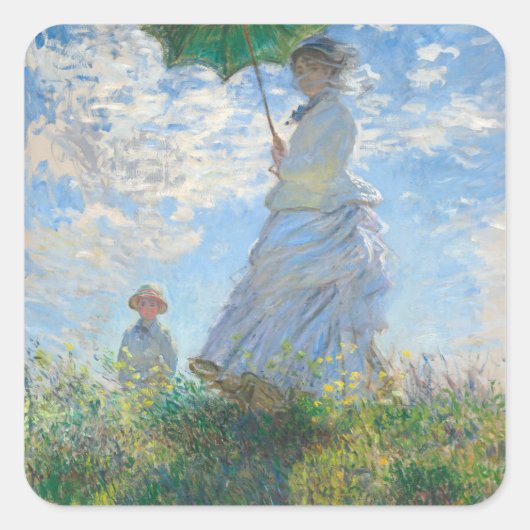 Claude Monet Woman met een parasol Vierkante Sticker (Voorkant)