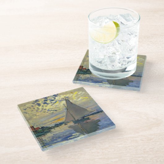 Claude Monet - Zeilboot bij Le Petit-Gennevilliers Glazen Onderzetter (Schuin)