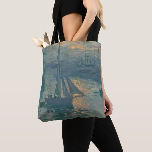 Claude Monet Zonsopgang Marine Zeilboot Impression Tote Bag (Dichtbij)