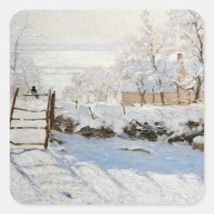 Claude Monet's De ekster Kerstmis Vierkante Sticker