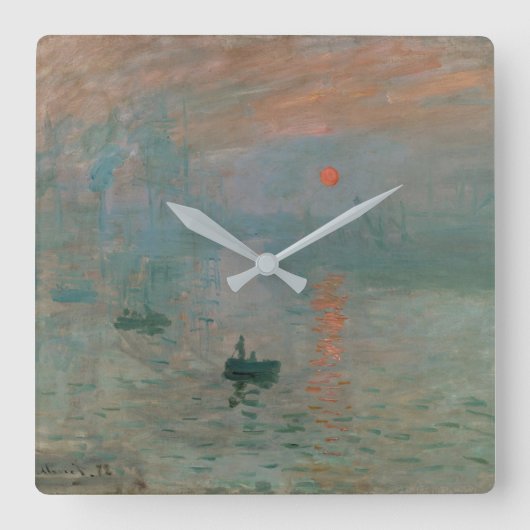 Claude Monet's Impression Sunrise (soleil levant) Vierkante Klok (Voorkant)