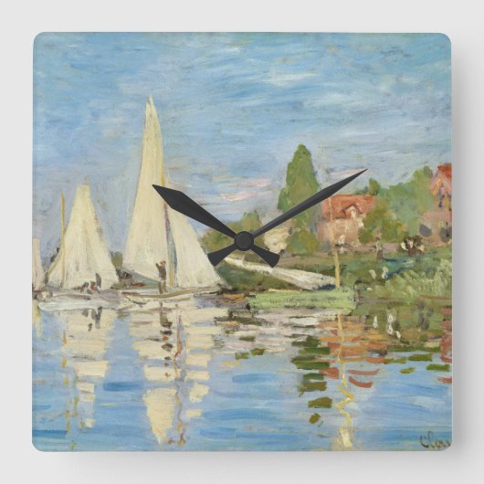 Claude Monet's Regattas at Argenteuil (1872) Vierkante Klok (Voorkant)