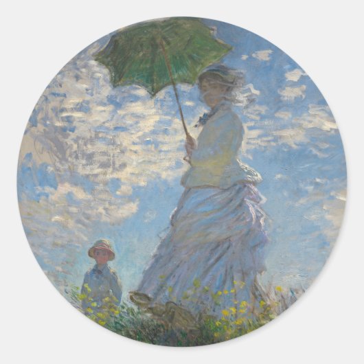 Claude Monet's Vrouw met een Parasol (De Stroll) Ronde Sticker (Voorkant)