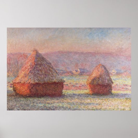 Claude Monet's White Frost Sunrise (hooibergen) Poster (Voorkant)