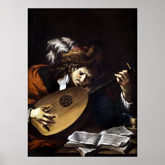 Claude Vignon The Lute Player Poster (Voorkant)