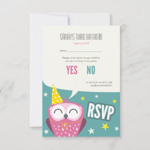 Claudette the Owl Kids Birthday Party RSVP Kaartje