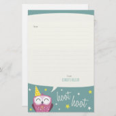 Claudette the Party Owl | Lijnpapier Briefpapier (Voorkant / Achterkant)