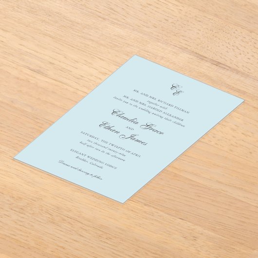 Claudia Poeder Blauw Elegant Huwelijk Acryl Uitnodigingen (Laagn)