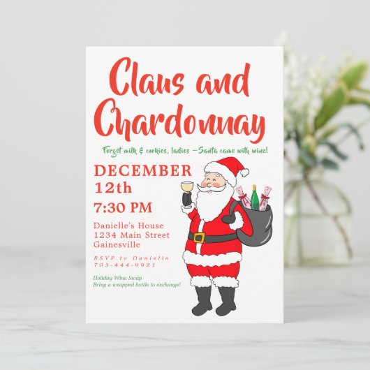Claus Chardonnay Dames Wijn Nacht Kerstfeest Feestdagenkaart (Staand voorkant)