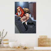 Claus on the Rooftop die Santas Cadeaus levert Poster (Keuken)