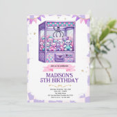 Claw machine arcade party invitation kaart (Staand voorkant)
