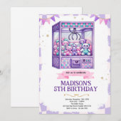 Claw machine arcade party invitation kaart (Voorkant / Achterkant)