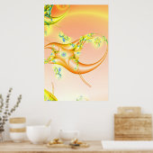 Claw | Oranje en gele fractale kunst Poster (Keuken)