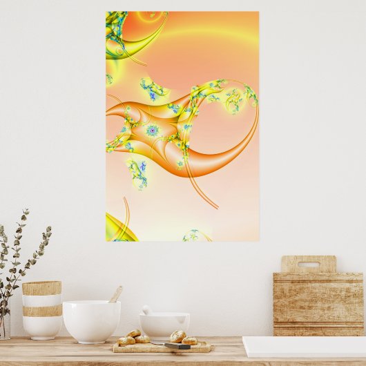 Claw | Oranje en gele fractale kunst Poster (Keuken)