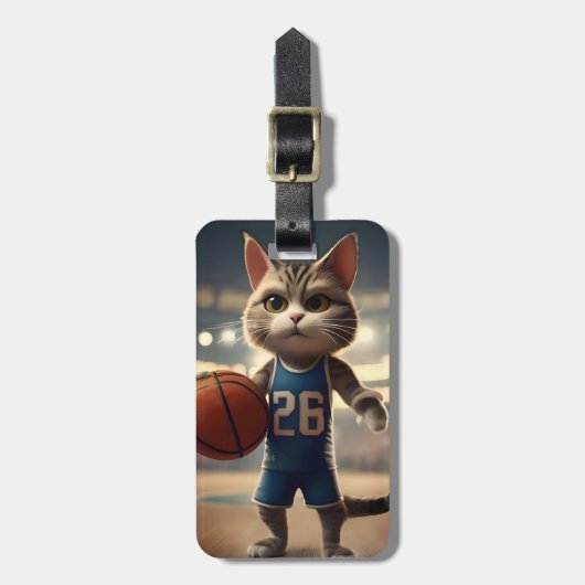 Claw-some Hoops: De onverschrokken kat basketballe Bagagelabel (Voorkant verticaal)